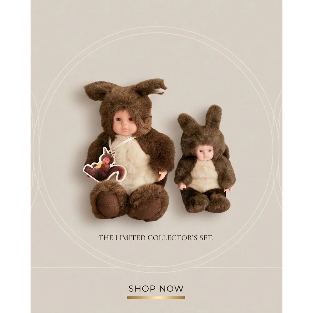 Anne Geddes 1997 Squirrel Baby Plush Doll Set Brown‎ Faux Fur Vintage 9in 12in